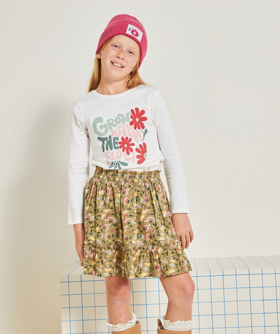 Outlet Tao Categories - GIRLS' KHAKI FLORAL PRINT COTTON TWIRLY SKIRT
