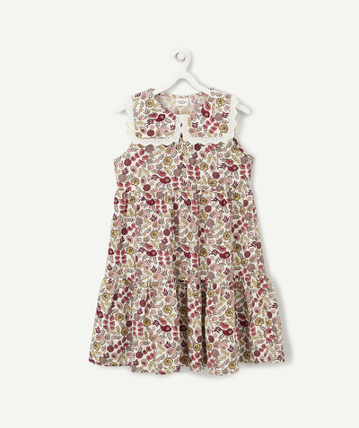 Girl Nouvelle Arbo   C - GIRLS' FLORAL ECO-FRIENDLY VISCOSE DRESS WITH PETER PAN COLLAR