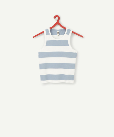Girl Nouvelle Arbo   C - GIRLS' WHITE AND BLUE STRIPED SLEEVELESS ORGANIC COTTON T-SHIRT