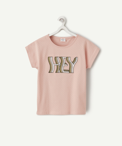 Girl Nouvelle Arbo   C - GIRLS' PINK ORGANIC COTTON T-SHIRT WITH EMBROIDERED SLOGAN
