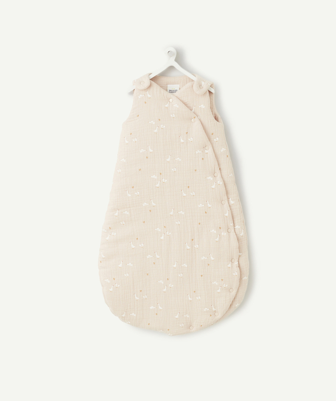 All accessories Tao Categories - BABY SLEEPING BAG IN POWDER PINK ORGANIC COTTON WITH GEESE PRINT