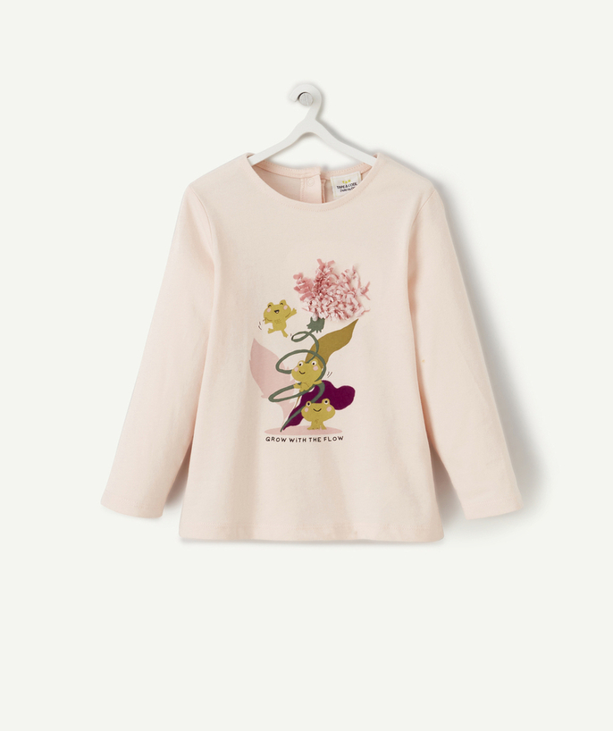 Outlet Tao Categories - BABY GIRLS' PALE PINK FROG AND FLOWER ORGANIC COTTON T-SHIRT