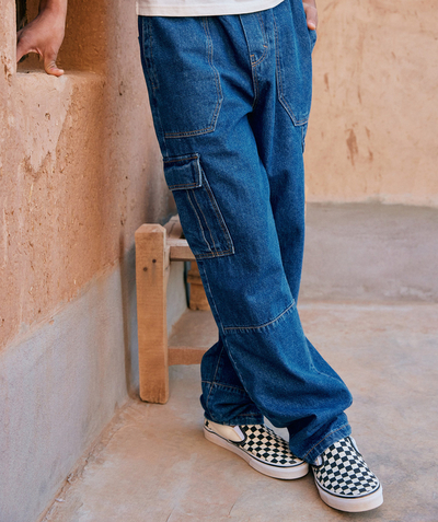 Back to school collection Tao Categories - BOYS' RAW BLUE LOW-IMPACT DENIM CARGO TROUSERS