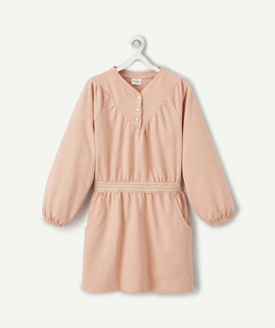 Back to school collection Nouvelle Arbo   C - GIRLS' PALE PINK FLEECE DRESS WITH ELASTICATED WAISTBAND