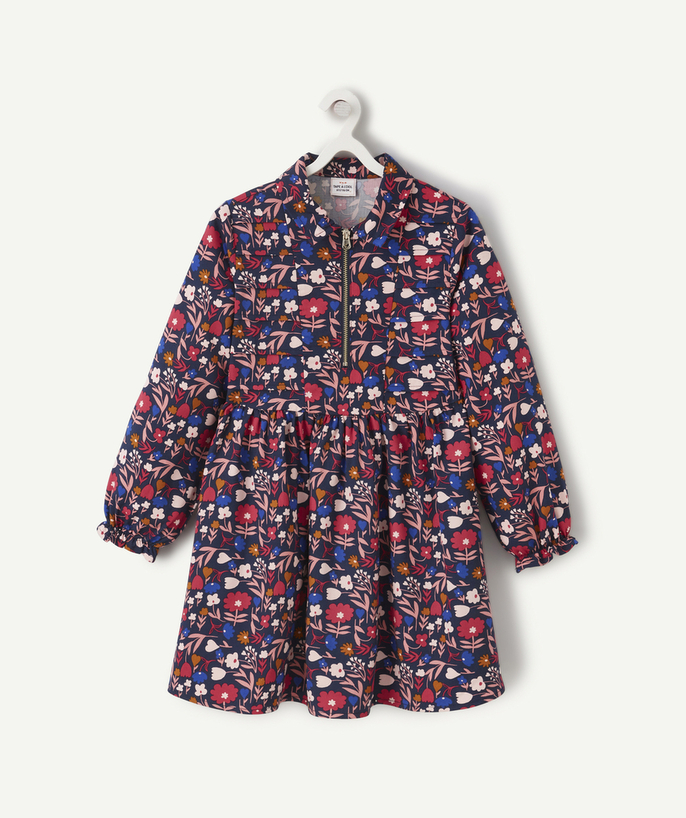 Back to school collection Tao Categories - GIRLS' ZIP-UP ECO-FRIENDLY VISCOSE DRESS WITH FLORAL PRINT