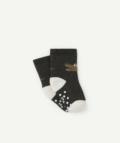 New collection Nouvelle Arbo   C - SET OF THREE PAIRS OF BABY BOYS' GREY SOCKS WITH CROCODILES