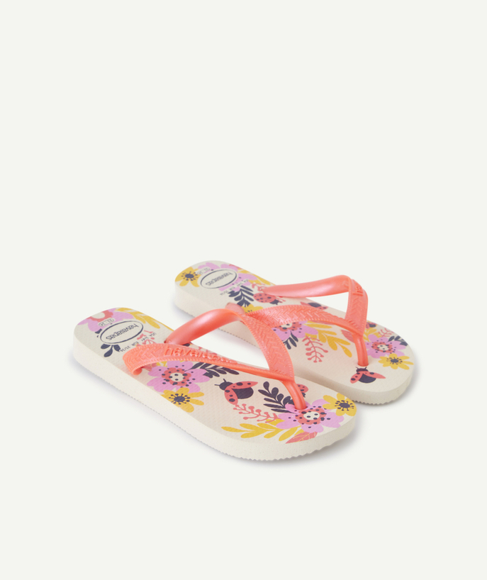 Shoes, booties Tao Categories - GIRLS' BEIGE FLIP-FLOPS WITH FLOWERS