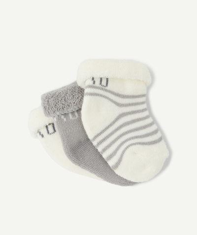 Christmas store Nouvelle Arbo   C - THREE PAIRS OF GREY AND CREAM SOCKS IN ORGANIC COTTON