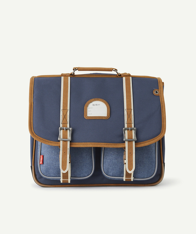 Boy Nouvelle Arbo   C - NAVY BLUE AND BROWN SCHOOL BAG WITH DOUBLE GUSSET