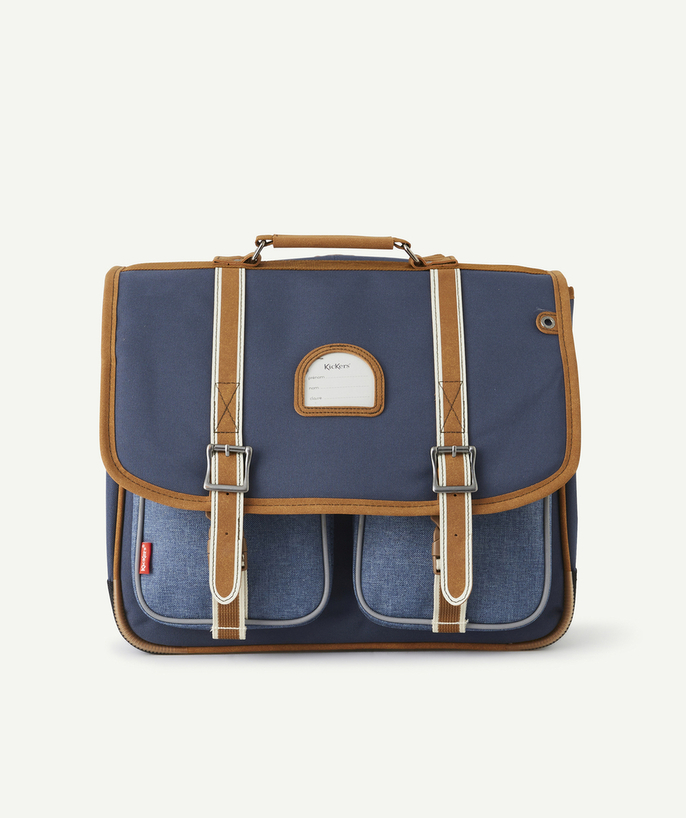 Bag Tao Categories - NAVY BLUE AND BROWN SCHOOL BAG WITH DOUBLE GUSSET