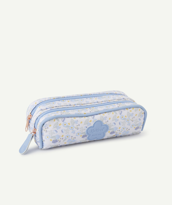KICKERS ® Tao Categories - GIRLS' SKY BLUE DOUBLE-COMPARTMENT FLORAL PRINT PENCIL CASE