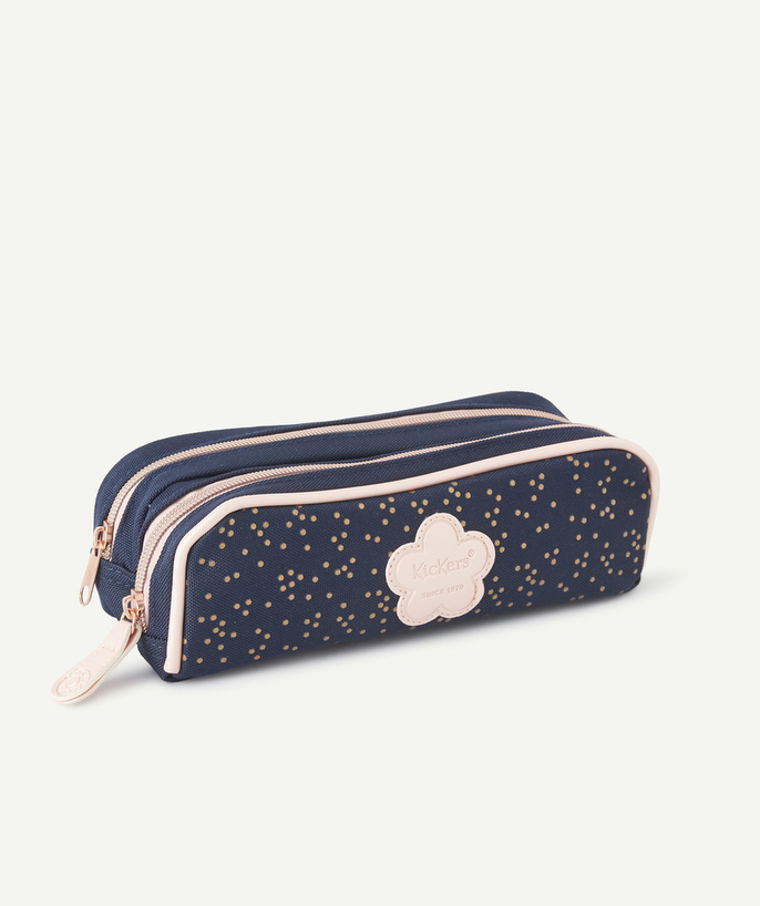 KICKERS ® Tao Categories - NAVY BLUE POLKA DOTS AND PINK PENCIL CASE WITH DOUBLE COMPARTMENT