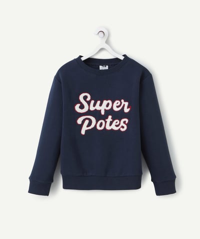 Sweatshirt Tao Categories - BOYS' RECYCLED FIBRE SWEATSHIRT WITH SUPER POTES BOUCLÉ PATCH