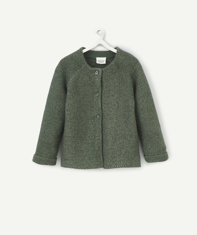 Cardigan Nouvelle Arbo   C - BABY GIRLS' GREEN ORGANIC COTTON CARDIGAN WITH GOLD DETAILS