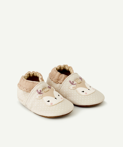 SHOES - BOOTIES Tao Categories - BABIES' BEIGE LEATHER BOOTIES WITH POLKA DOTS AND REINDEER