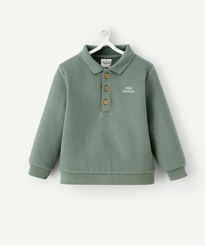 New collection Nouvelle Arbo   C - BABY BOYS' GREEN RECYCLED FIBRE POLO SWEATSHIRT