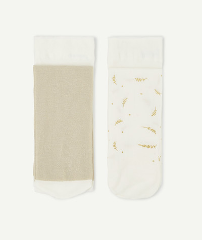 Girl Tao Categories - TWO PAIRS OF WHITE AND GOLD COLOR TIGHTS IN VOILE