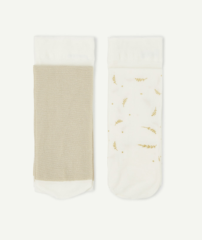 Socks - Tights Tao Categories - TWO PAIRS OF WHITE AND GOLD COLOR TIGHTS IN VOILE