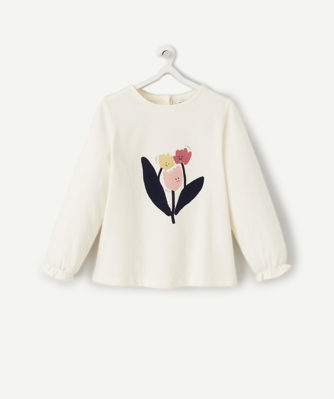 Back to school collection Tao Categories - BABY GIRLS' CREAM ORGANIC COTTON T-SHIRT WITH FLOWERS