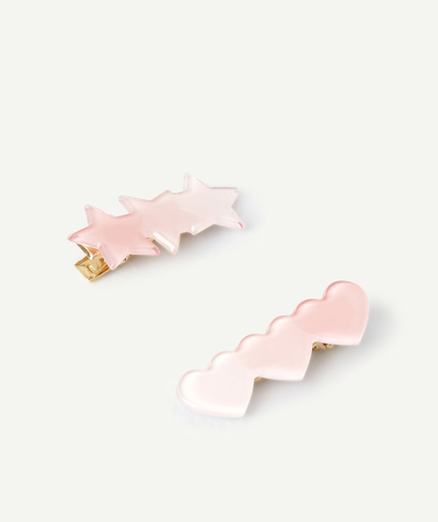 Accessories Nouvelle Arbo   C - SET OF TWO GOLD HAIR CLIPS WITH STARS AND PINK HEARTS