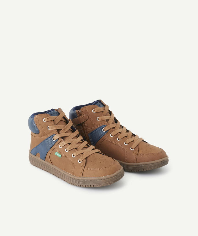 Shoes, booties Tao Categories - BOYS' LOWELL TAN BLUE HIGH-TOP TRAINERS