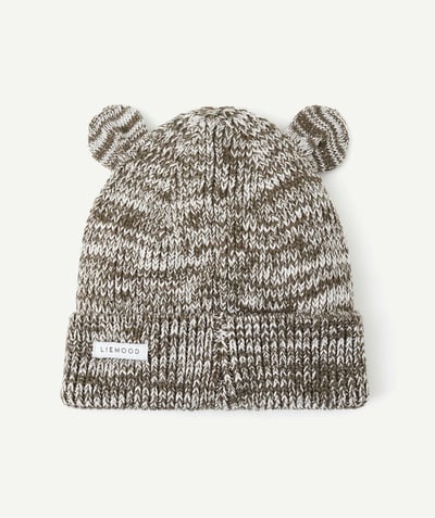 ECODESIGN Nouvelle Arbo   C - GINA BEANIE IN BROWN AND CREAM ORGANIC COTTON RIBBED KNIT WITH BEAR EARS