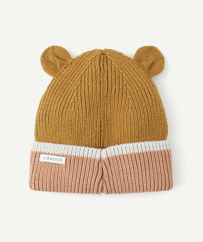 ECODESIGN Nouvelle Arbo   C - GINA BEANIE IN BROWN AND PINK ORGANIC COTTON RIBBED KNIT WITH BEAR EARS