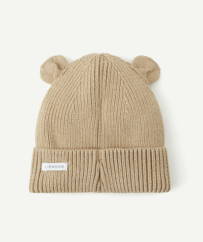 Knitwear accessories Tao Categories - GINA BEANIE IN BROWN ORGANIC COTTON RIBBED KNIT WITH BEAR EARS