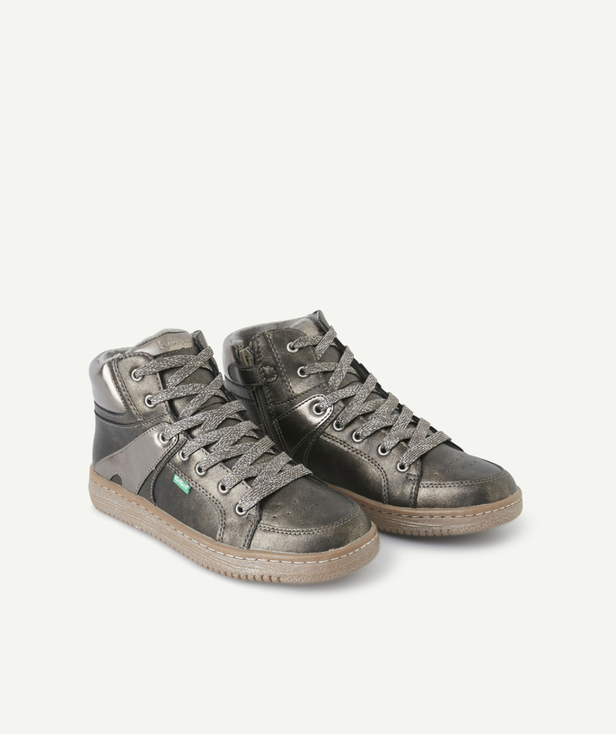 KICKERS ® Tao Categories - LOWELL GIRLS' HIGH-TOP SNEAKERS IN GREY AND SILVER
