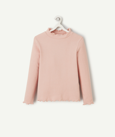 T-shirt - undershirt Nouvelle Arbo   C - GIRLS' PINK RIBBED ORGANIC COTTON ROLL NECK JUMPER WITH SCALLOPED DETAILS