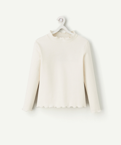 Basics Tao Categories - GIRLS' RIBBED ROLL NECK JUMPER IN WHITE ORGANIC COTTON
