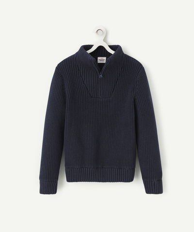 Hoodies, sweaters and cardigans: 50% on the 2nd* Nouvelle Arbo   C - BOYS' NAVY BLUE KNITTED POLO NECK JUMPER