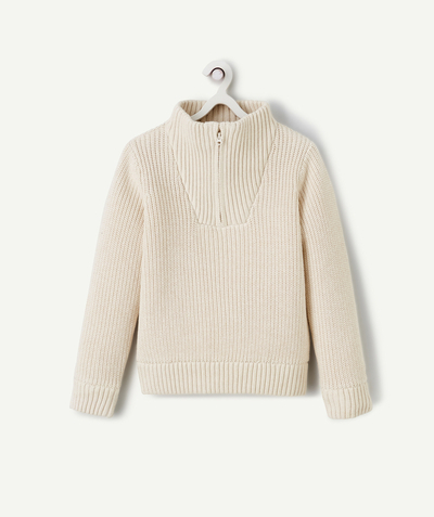 Low-priced looks Tao Categories - BOYS' CREAM KNITTED JUMPER WITH A STAND-UP COLLAR