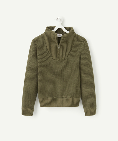 Hoodies, sweaters and cardigans: 50% on the 2nd* Nouvelle Arbo   C - BOYS' KHAKI KNITTED HALF-ZIP STAND-UP COLLAR JUMPER