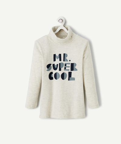 New collection Nouvelle Arbo   C - BOYS' DARK GREY TURTLENECK TOP WITH A MESSAGE