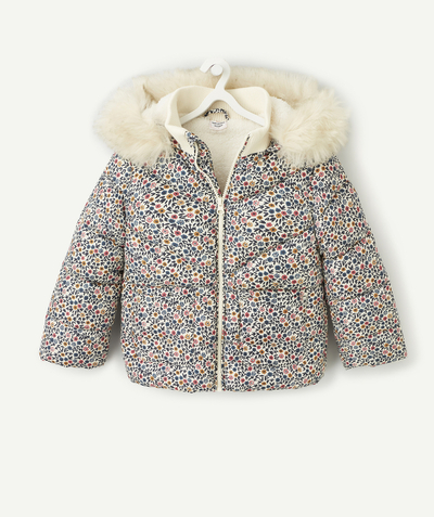 Bons plans Nouvelle Arbo   C - GIRLS' FLORAL PRINT HOODED PUFFER JACKET WITH RECYCLED PADDING