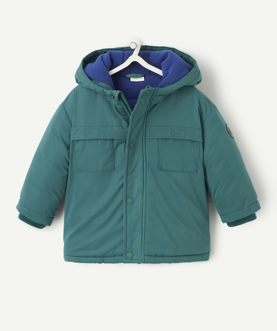 Outlet Tao Categories - GREEN PARKA WITH RECYCLED PADDING AND BLUE LINING FOR BABY BOYS