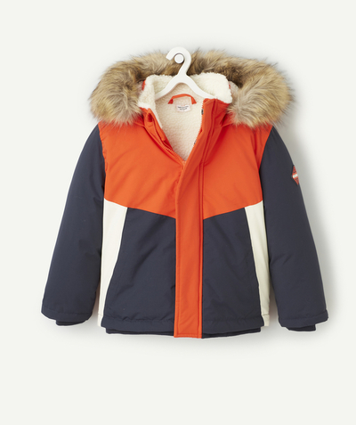 Boy Nouvelle Arbo   C - BOYS' ORANGE COLOURBLOCK PUFFER JACKET WITH RECYCLED PADDING