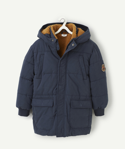 New collection Nouvelle Arbo   C - BOYS' LONG NAVY BLUE PUFFER JACKET WITH RECYCLED PADDING