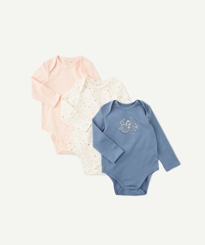 Bodysuit Tao Categories - PACK OF 3 ORGANIC COTTON BODYSUITS IN BLUE, ECRU AND PINK