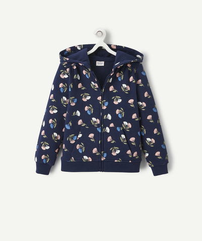 Clothing Nouvelle Arbo   C - GIRLS' BLUE FLORAL PRINT ZIP-UP HOODIE IN RECYCLED FIBRES