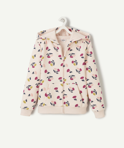 Hoodies, sweaters and cardigans: 50% on the 2nd* Nouvelle Arbo   C - GIRLS' PINK FLORAL ZIP-UP SWEATSHIRT IN RECYCLED FIBRES