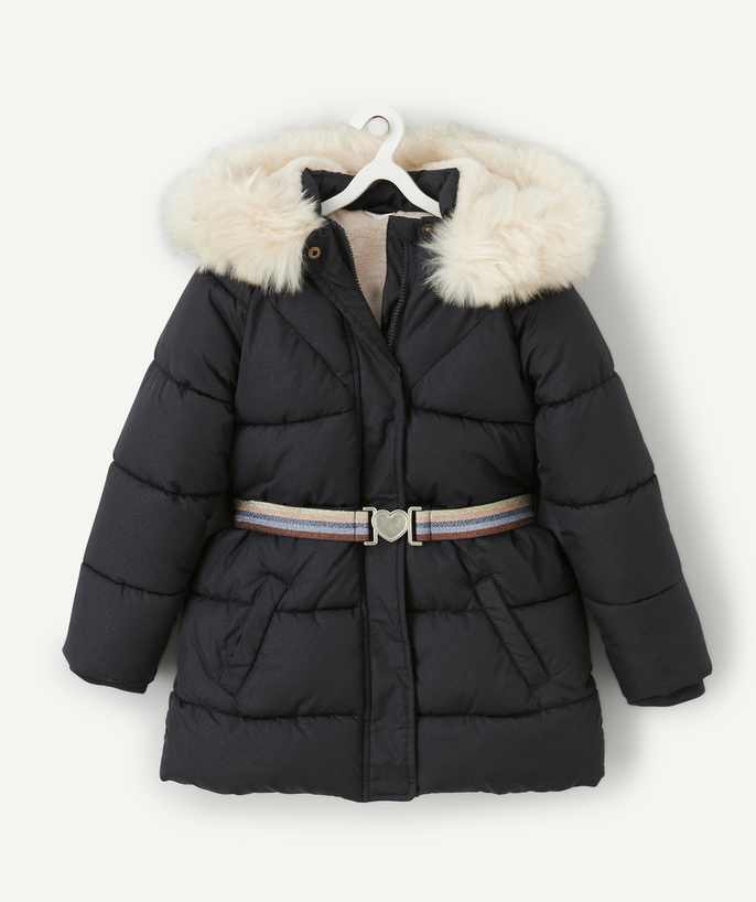 Girl Nouvelle Arbo   C - GIRLS' NAVY BLUE BELTED PUFFER JACKET WITH RECYCLED PADDING