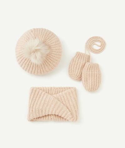 Knitwear accessories Nouvelle Arbo   C - POWDER PINK KNITTED SET IN RECYCLED FIBRES FOR BABY GIRLS