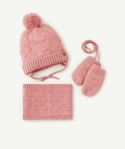 Christmas store Tao Categories - PINK KNITTED SET IN RECYCLED FIBRES FOR BABY GIRLS