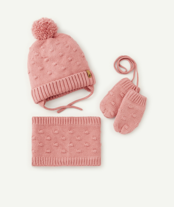 Knitwear accessories Tao Categories - PINK KNITTED SET IN RECYCLED FIBRES FOR BABY GIRLS