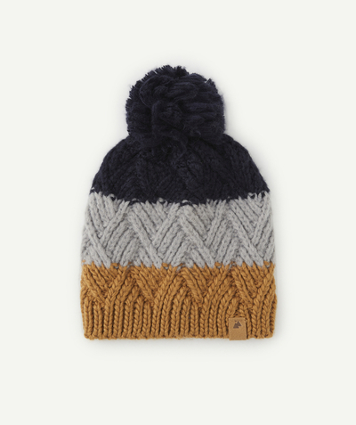 Knitwear accessories Nouvelle Arbo   C - BOYS' BLUE GREY AND BROWN STRIPED KNITTED HAT IN RECYCLED FIBRES