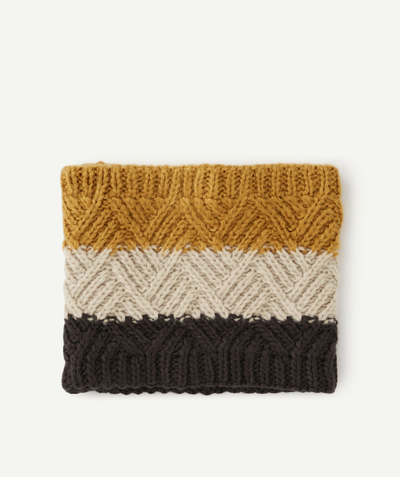 Knitwear accessories Nouvelle Arbo   C - BOYS' BLUE, GREY AND OCHRE KNITTED NECK WARMER IN RECYCLED FIBRES