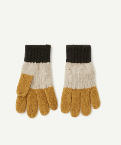 Knitwear accessories Nouvelle Arbo   C - PAIR OF GLOVES IN BLACK, BEIGE AND OCHRE RECYCLED FIBRES