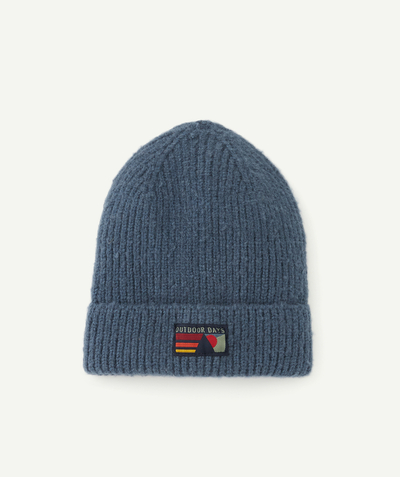Knitwear accessories Nouvelle Arbo   C - BOYS' BLUE KNITTED BEANIE IN RECYCLED FIBRES WITH PATCH